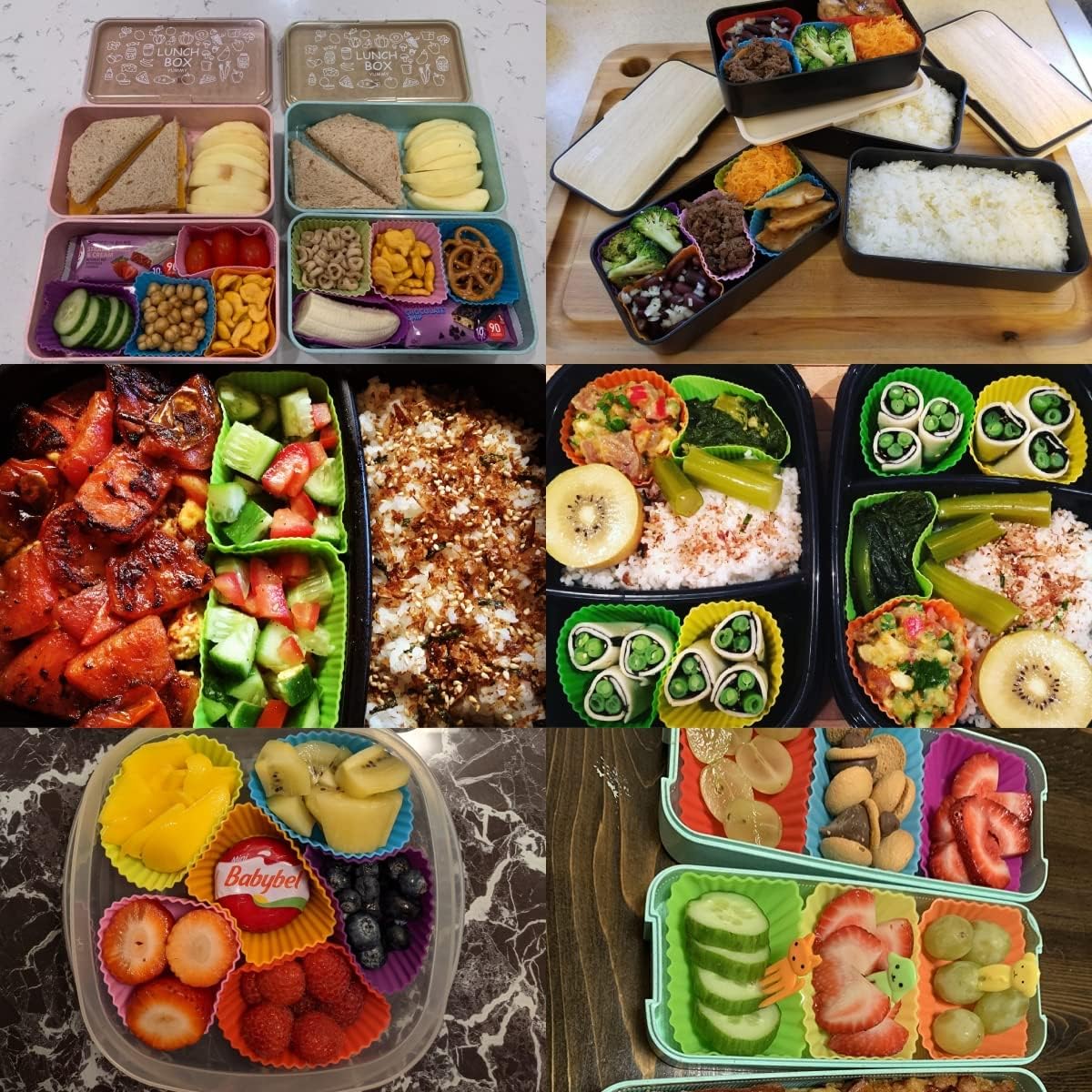 Silicone Lunch Box Dividers,24 pcs Bento Box Dividers with 20 Animal Picks,Silicone Bento Box Inserts,Cupcake Baking Cups,Muffin Pan Liners,Reusable and BPA Free