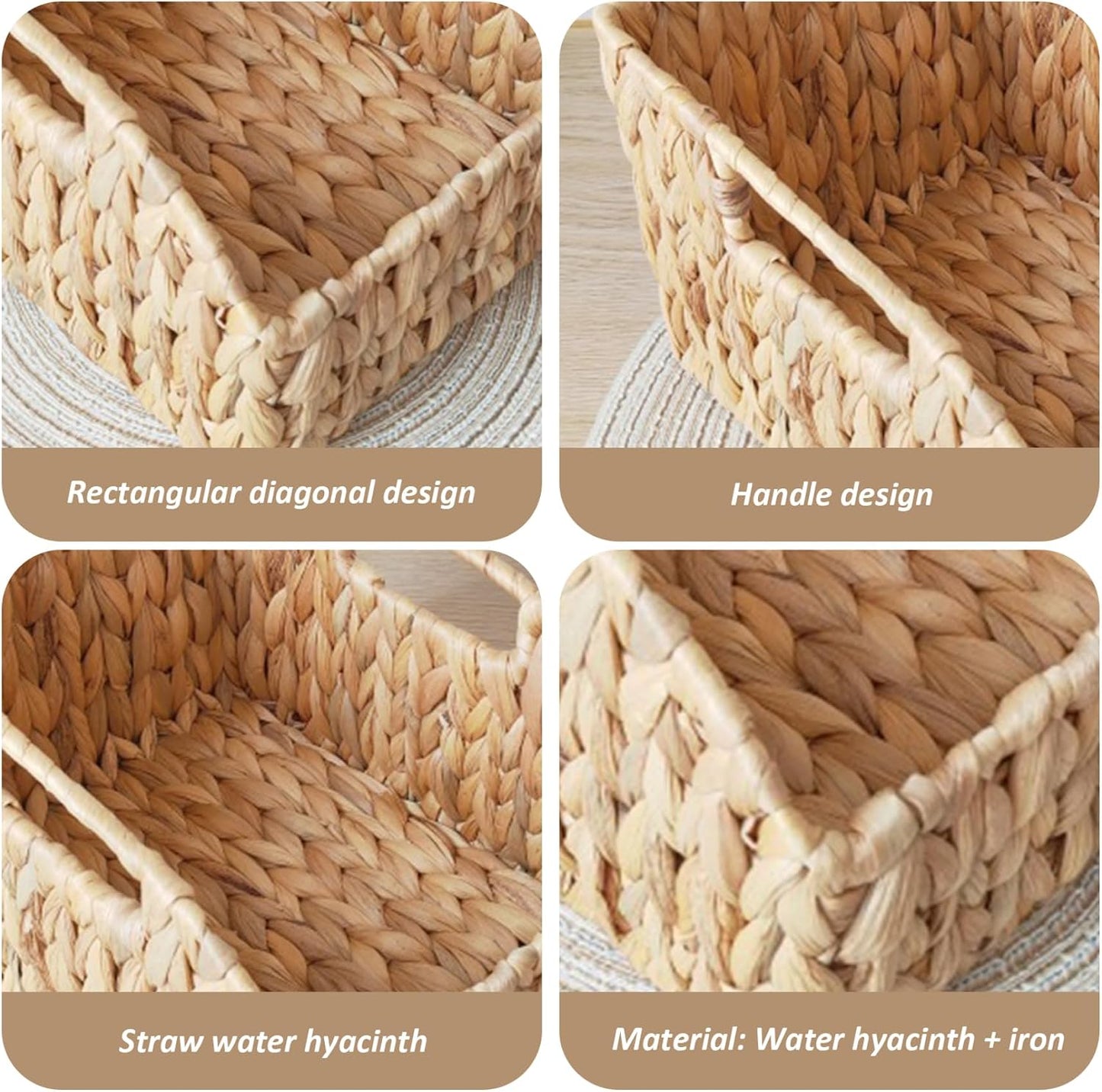 Pantry Basket, 2Pcs Woven Basket, Water Hyacinth Wicker Storage with Build-in Handle Rustic Pantry Baskets Organizer for Kitchen Shelves Organizing