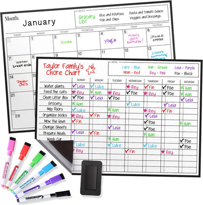 Cinch! Magnetic Calendar Bundle of 3 - Monthly, Weekly, Daily Planning Dry Erase Boards for Fridge - Magnetic Fridge Calendar Whiteboard Set with 6 Fine Tip Markers, Large Eraser, and Magnets