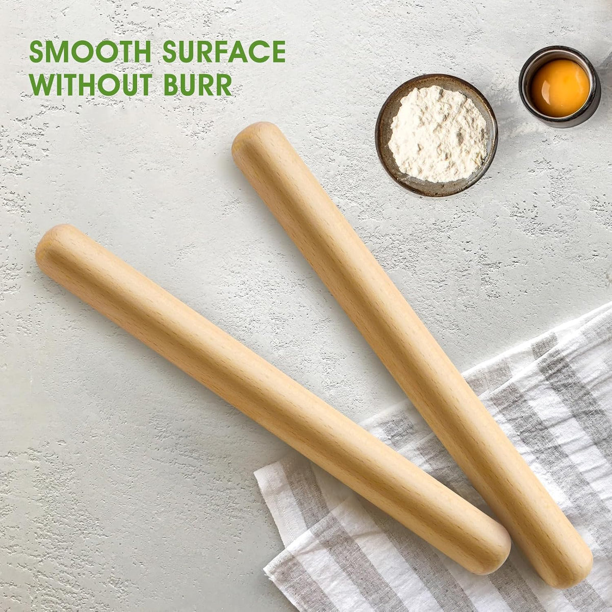 LorisArm 11.5-inch Wooden Rolling Pin for Baking, Natural Wood Dough Roller