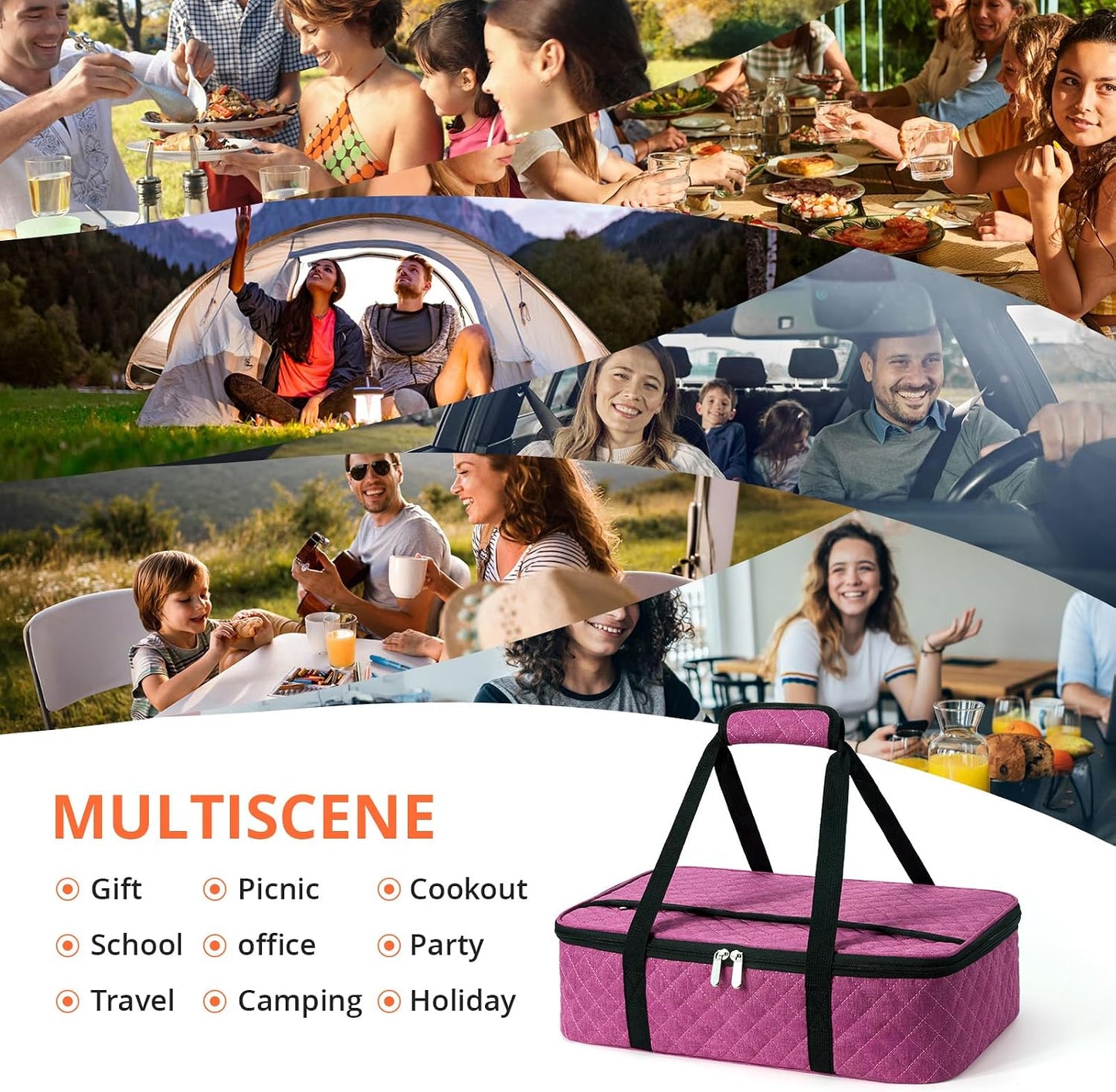 Insulated Casserole Carrier Portable Food Tote for Hot or Cold – Fits 9"x13" Baking Dish, Lasagna Holder for Parties, Picnic, Travel, Beach - Black