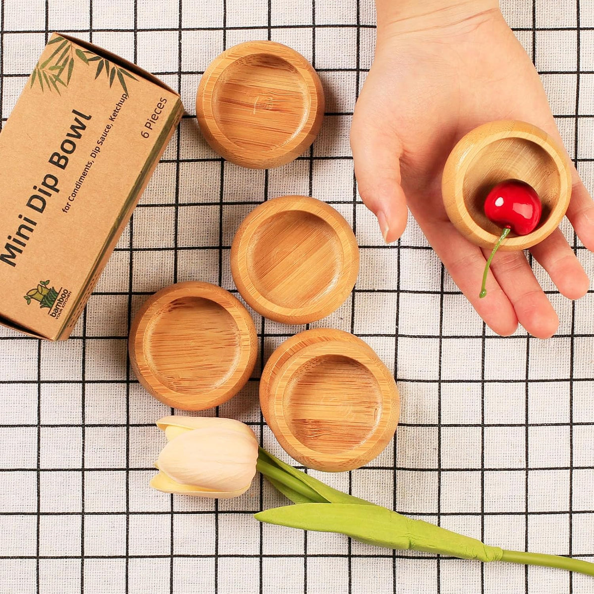 Dipping Bowls Set, Small Bamboo Pinch Bowls for Soy Sauce/Condiment/Snacks, Mini Serving Bowls for Charcuterie Board for BBQ/Entertaining, 1.4 oz Bamboo Wooden Ramekins