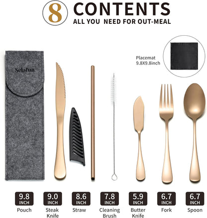 Camping Cutlery Set: Premium Portable Silverware Set with Case for Lunch Box, Travel, and Work Durable, Eco-Friendly, and Compact Utensils Including Fork, Spoon, and Knife for Adults on the Go