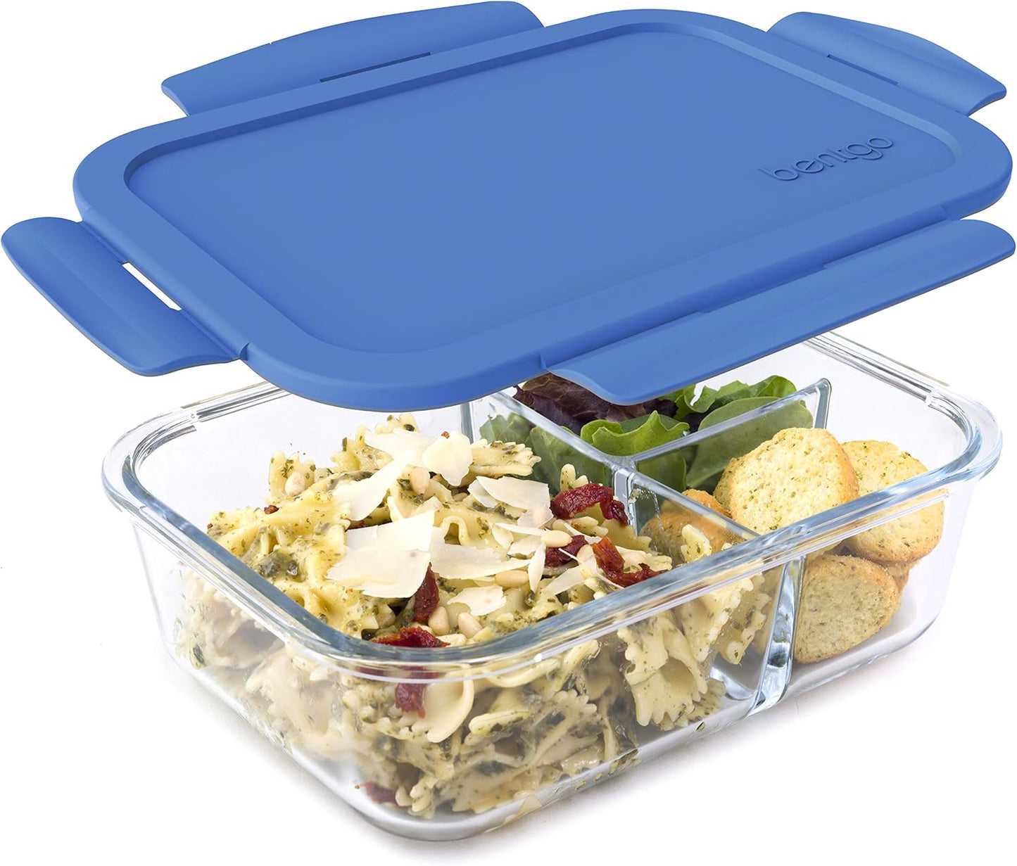 Bentgo Glass Lunch Box - Leak-Proof Bento-Style Food Container with Airtight Lid and Divided 3-Compartment Design - 5 Cup Capacity for Meal Prepping, and Portion-Controlled Meals for Adults (Green)
