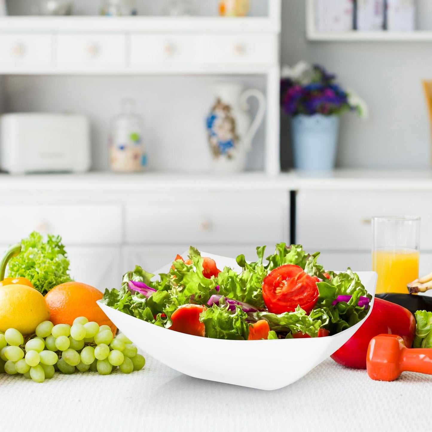 R-kay 6 Pack Square Plastic Serving Bowls - Clear Plastic bowls 16 Oz - Disposable Serving Bowls Heavy Duty For Weddings Catering And Birthday parties