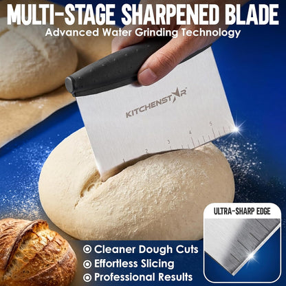 KitchenStar Dough Scraper 6-inch, Stainless Steel Bench Scraper with Measurement Markings & Non-Slip Handle, Pastry Cutter for Bread, Pizza & Vegetables, Dishwasher Safe