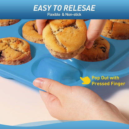 2 Packs 12 Cups Silicone Muffin Pan for Baking with Metal Reinforced Frame Regular Size Cupcake Pan Tray Egg Bites Silicone Cookie Molds Muffin Tin Tart Pans Sheet Set for Oven Dishwasher Safe