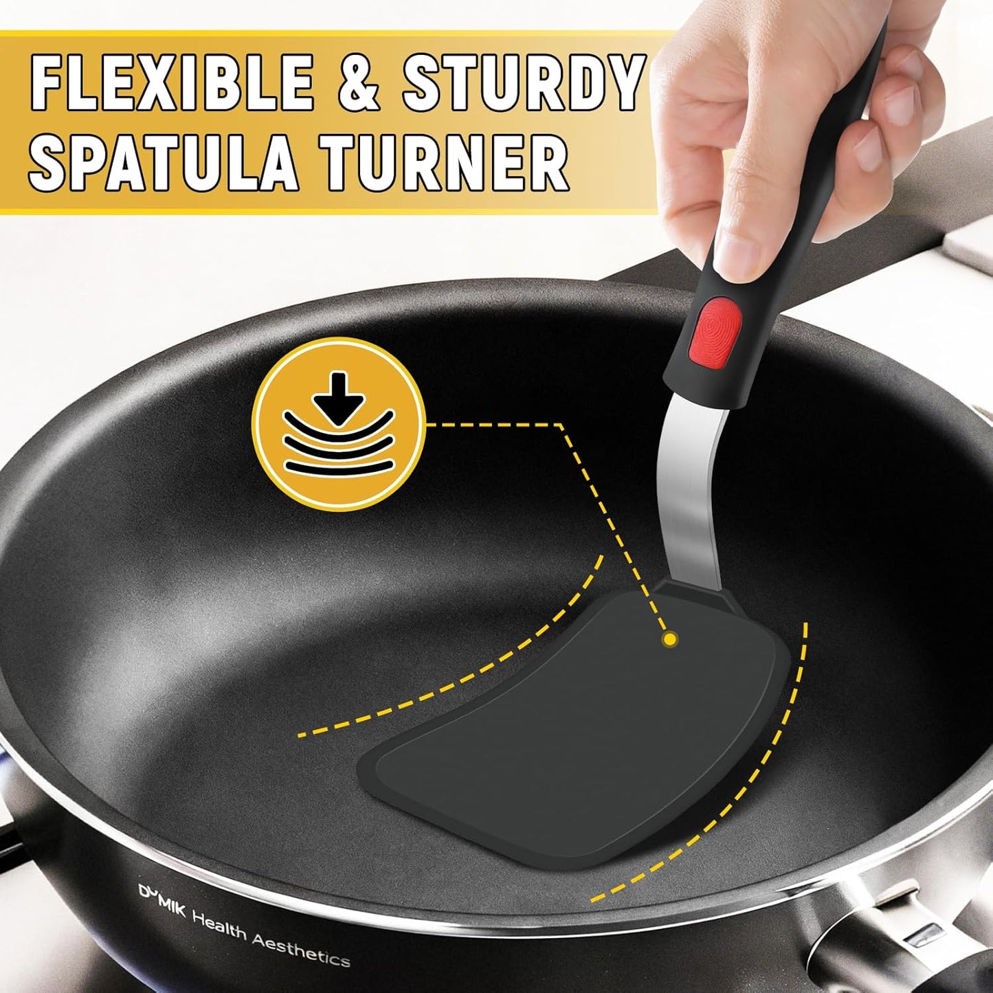 Silicone Spatula Set, Heat Resistant Solid & Slotted Turner for Non-Stick Pans, Silicone Cooking Utensils Set, BPA-Free, Flexible Spatula Turner for Flipping Eggs, Burgers, Pancakes, Black, 3 PCS-A