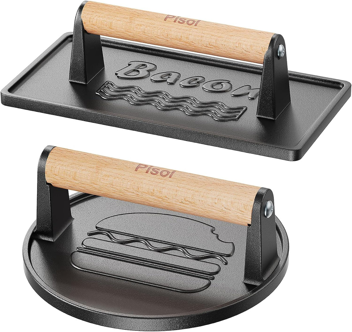 Pisol Cast Iron Smash Burger Press, Steak Weight Bacon Meat Press Tool