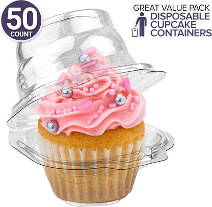Stock Your Home Individual Plastic Cupcake Containers Disposable with Connected Airtight Dome Lid (100 Count) Clear Single Cupcake Container, BPA Free