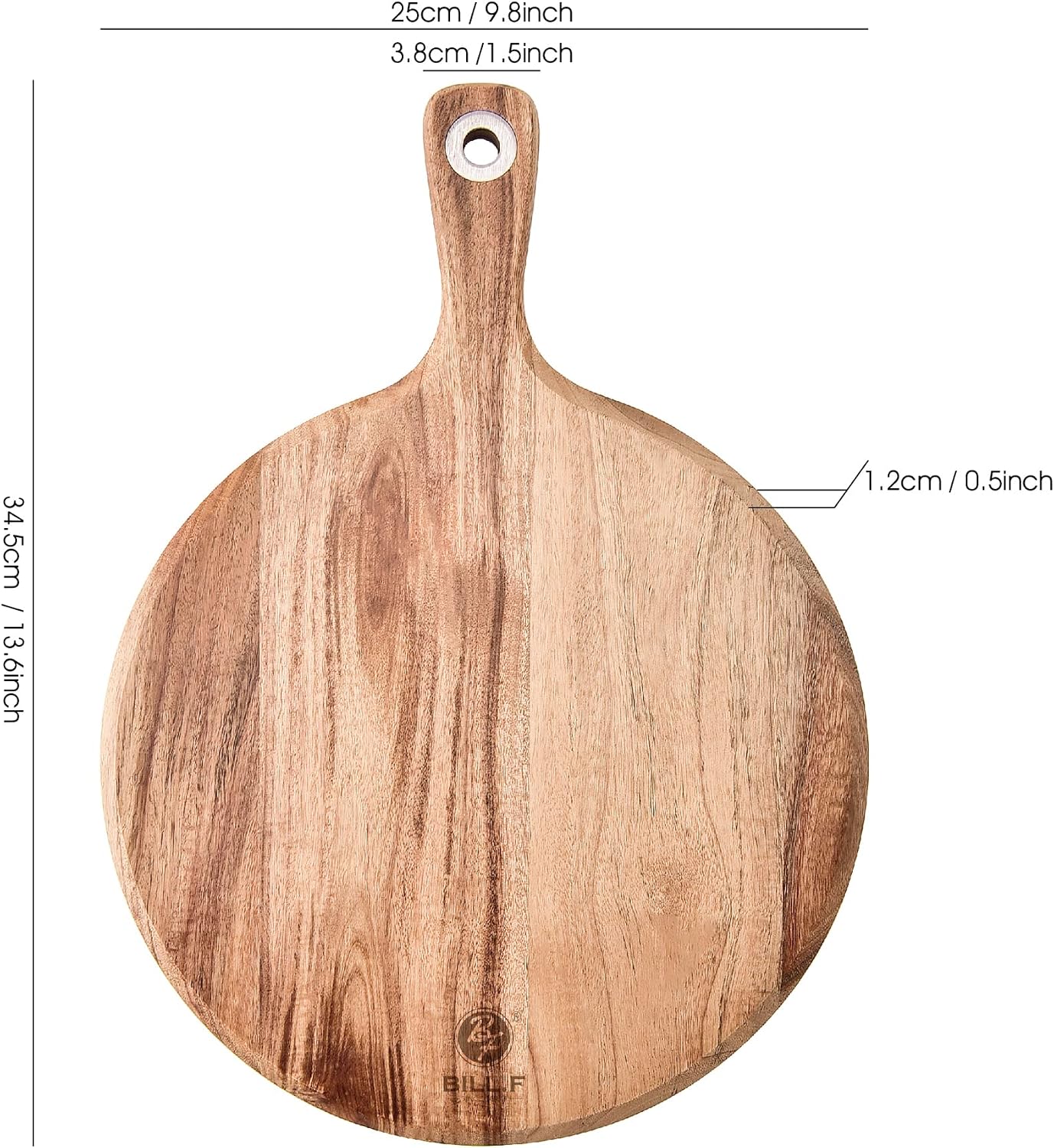 BILL.F Acacia Pizza Peel, Set of 3 Acacia Wood Cutting Board 8" 10" 12" Inch Cutting Board, Cheese Paddle Board, Bread and Crackers Platter for Serving and Minor Food Prepare with Handle and Organizer