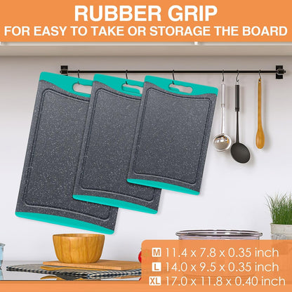 Extra Large Cutting Boards, Plastic Cutting Boards for Kitchen (Set of 3) Cutting Board Set Dishwasher Chopping Board with Juice Grooves Easy-Grip Handles, Dark Grey, Empune