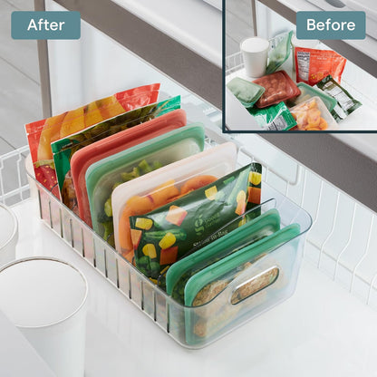 YouCopia FreezeUp Freezer Bin 12", BPA-Free Fridge Organizer with Adjustable Dividers and Handle for Frozen Food and Leftovers