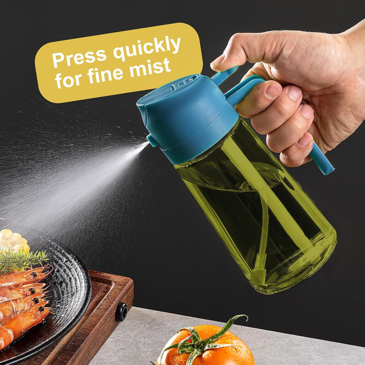 CXINYI - 16oz/470ml Olive Oil Dispenser for Kitchen with Stickers - 2 in 1 Olive Oil Sprayer for Cooking, Air Fryer, and Salad, Black&Green (Light-Proof Kitchen Gadget)