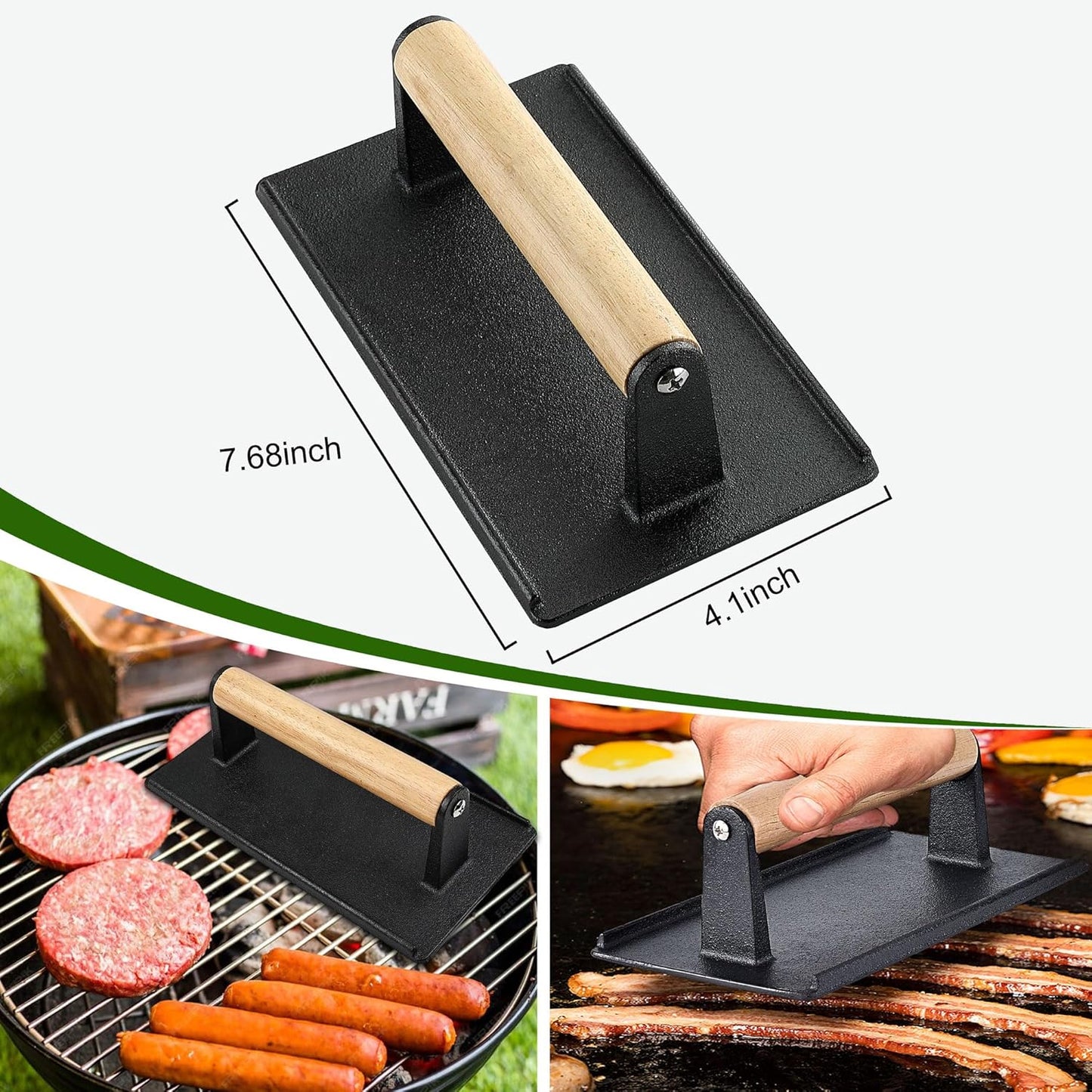 POLIGO Smash Burger Press Kit - 4 in 1 Hamburger Patty Storage Containers, 6.69" Cast Iron Smash Bacon Press - Non Stick Smash Burger Press Set for Grill and Griddle Cooking, Black Round