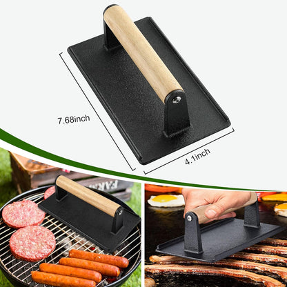 POLIGO Smash Burger Press Kit - 4 in 1 Hamburger Patty Storage Containers, 6.69" Cast Iron Smash Bacon Press - Non Stick Smash Burger Press Set for Grill and Griddle Cooking, Black Round