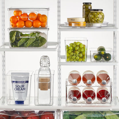 mDesign Plastic Storage Organizer Container Bin for Kitchen Organization in Pantry, Cabinet, Countertop Fridge, Refrigerator, and Freezer - Hold Food, Drink, or Snacks, Ligne Collection, 4 Pack, Clear
