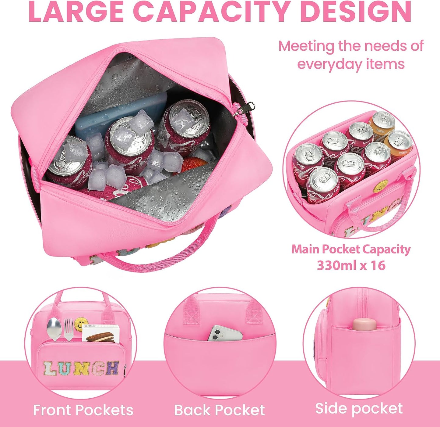 RLGPBON Insulated Lunch Bag Teen Girls, Preppy Lunch Box Large Insulated Lunch Bag Reusable Lunch Tote Bag, Preppy LunchBag for Girls School Travel Picnic