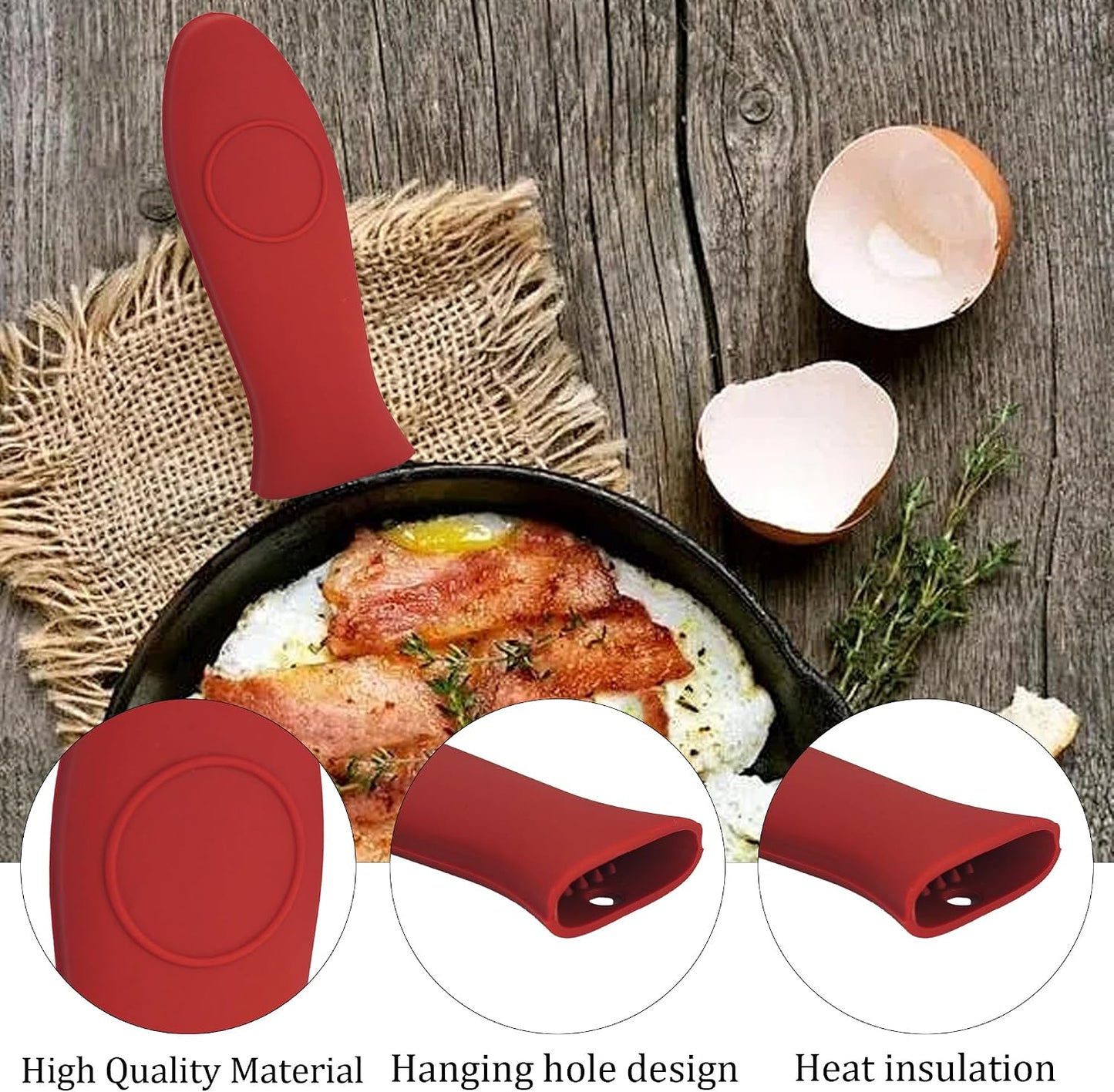 3PCS Red Silicone Hot Handle Holder for Cast Iron Skillets, Heat Resistant Handle Covers for Frying Pans Griddles Metal Cookware, Non-Slip Pot Holder Sleeves
