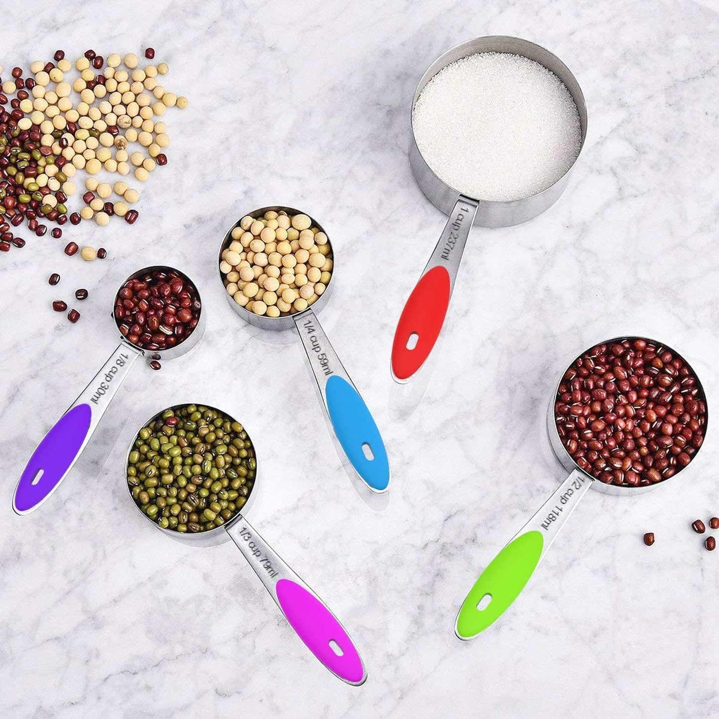 Wildone Measuring Cups and Magnetic Measuring Spoons Set, 16Pcs | 8 Stainless Measuring Cups, 7 Double-sided Magnetic Measuring Spoons & leveler for Spice Jar and Liquid Measuring, Multicolor