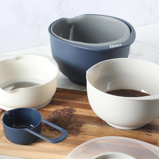 Oster Bluemarine 3 Piece PP Stackable Space-Saving Colander and Mixing Bowl Set