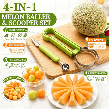 Suuker 4 in 1 Melon Baller Scoop Set, Green