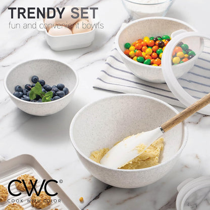 COOK WITH COLOR Mixing Bowls with Lids - 12 Piece Plastic Nesting Bowls Set includes 6 Prep Bowls and 6 Lids, Microwave Safe Mixing Bowl Set, Pink Embossed - Colors B