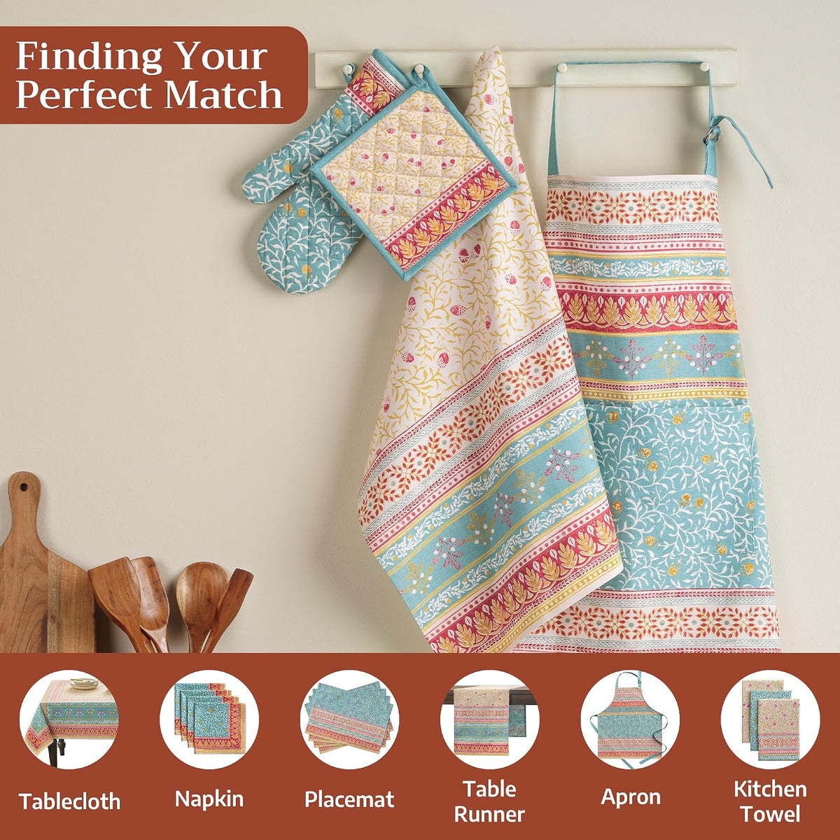 Maison d' Hermine 100% Cotton Oven Mitt & Pot Holder Set (7.5"x13" & 8"x8") - Colors C