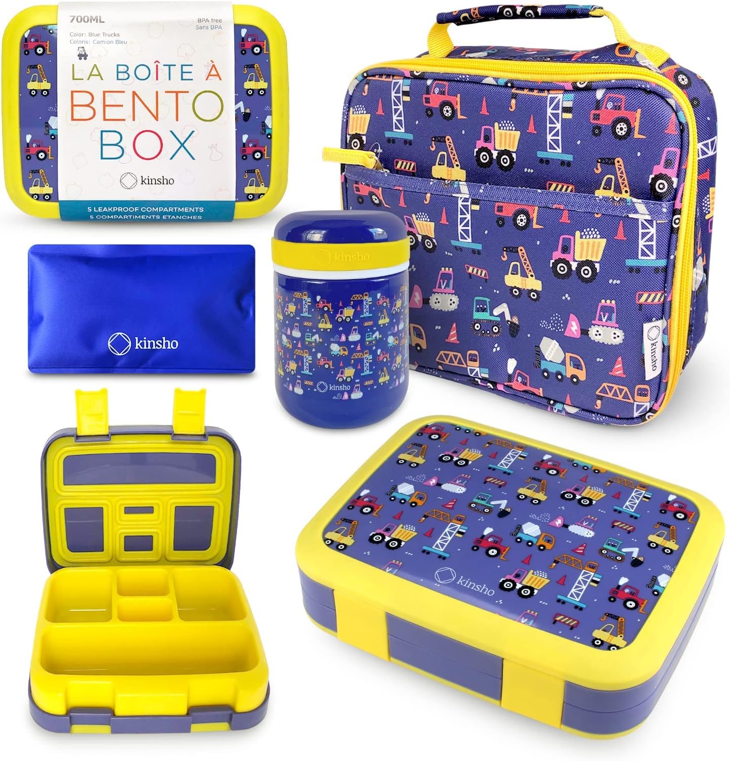 Bento Box with Stainless Steel Thermo, Insulated Lunch Bag, Ice Pack Set for Kids - 5 Compartments, Lunches or Snack Container for Girls, Toddlers Daycare Pre-School, Kindergarten Purple Unicorn