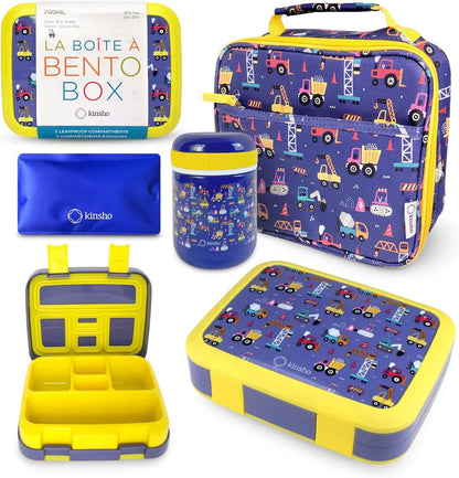 Bento Box with Stainless Steel Thermo, Insulated Lunch Bag, Ice Pack Set for Kids - 5 Compartments, Lunches or Snack Container for Girls, Toddlers Daycare Pre-School, Kindergarten Purple Unicorn