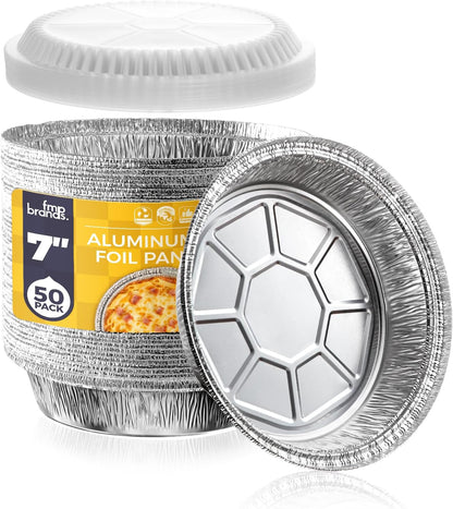 Fit Meal Prep 45 pack 9" Round Aluminum Foil Pans with Clear Dome Lids, Pie Tins Disposable 9 inch with Lids, Take Out Containers, Freezer Oven Safe Aluminum Baking Pans for Storing, Cooking, Storage