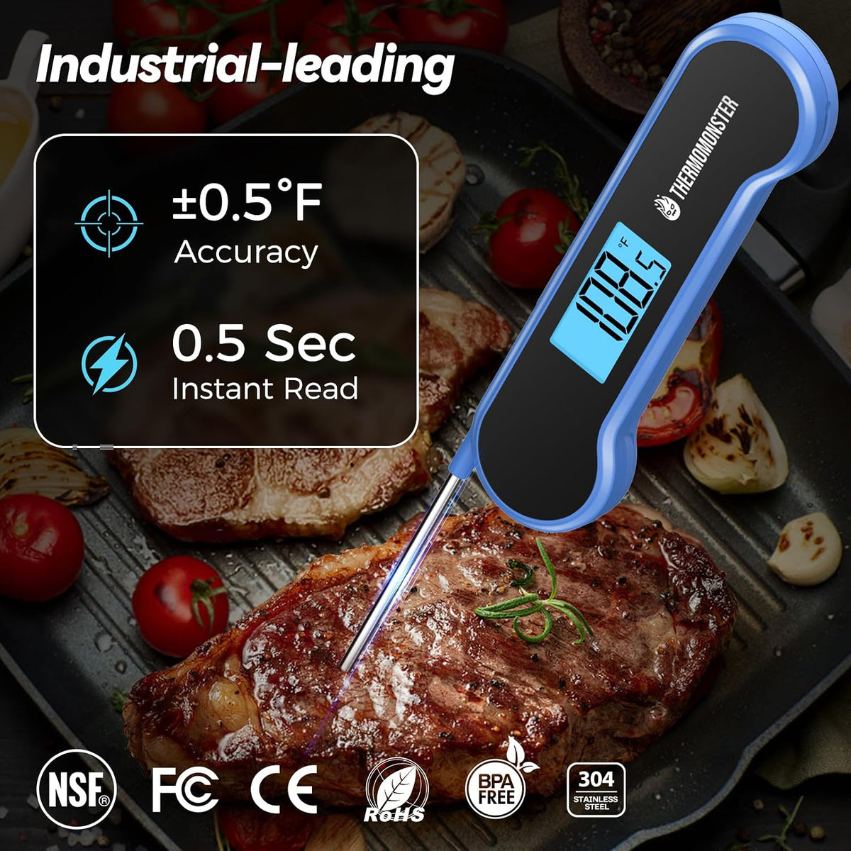 0.5 Sec Instant Read Meat Thermometer Digital for Cooking, Red