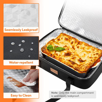 Lifewit Insulated Double Decker Casserole Carrier, Expandable Lasagna Lugger Tote Bag for Hot or Cold Food, Fits 9" x 13" Baking Dish for Potluck Parties, Picnic and Cookouts, Grey-Geometric