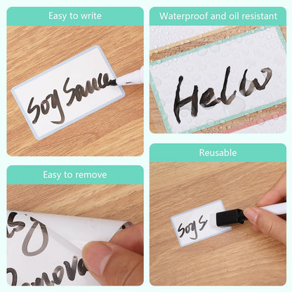 Dry Erase Sticker Labels Reusable Dry Erase Notes Storage Bins Labels Waterproof and Oil-Proof Removable Stickers for Food Containers Kitchen Classroom (60Pcs 1.2In ×3In 2In×2.4In)