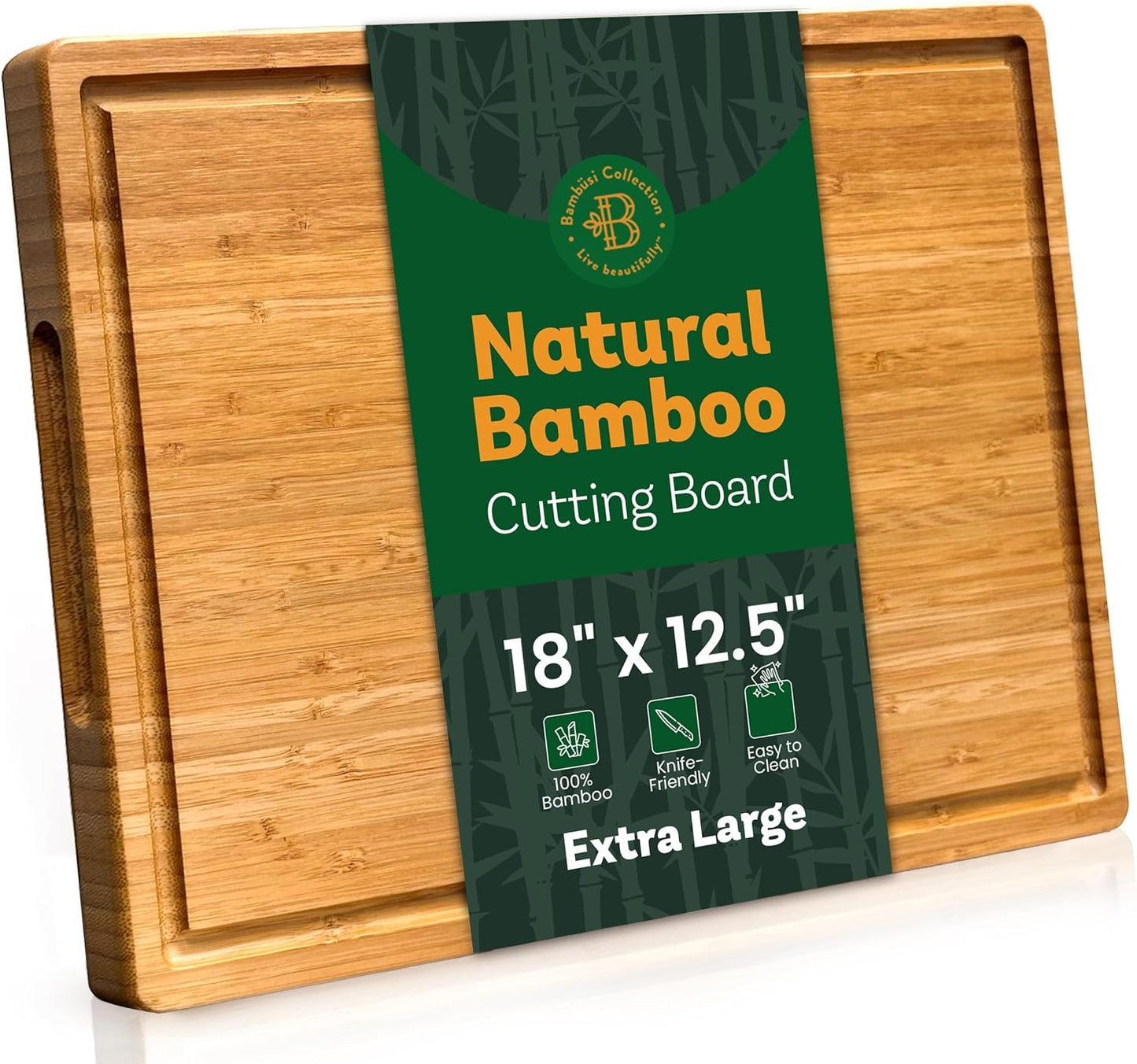 Bamboo Cutting Board Set for Kitchen - 3 Piece Reversible Wooden Cutting Boards, Wood Chopping Boards for Meat, Bread, Fruit, Cheese, Meal Prep, Wood Board and Charcuterie Serving Boards by Bambusi