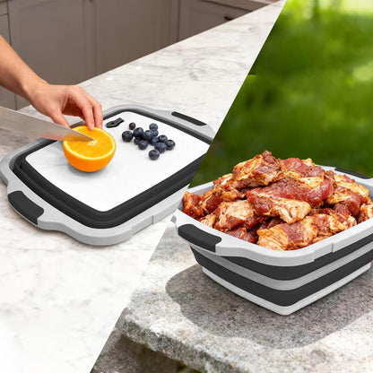 Collapsible Cutting Board with BBQ Prep Tub and Lid, Foldable Food Prep Container for Meal Prep, Marinating, Food Storage, Grilling, Camping and Outdoor Cooking, Dishwasher Safe, Black XX-Large