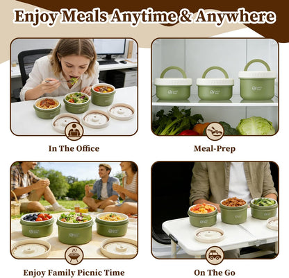 Portable Bento Box Adult Lunch Box Set, 3 Pcs Glass Lunch Container for Adults, 15 Oz+15 Oz+22 Oz Adult Lunchable Containers with Insulated Bag, Leak-Proof, Microwave Safe (Yellow (Glass Liner))