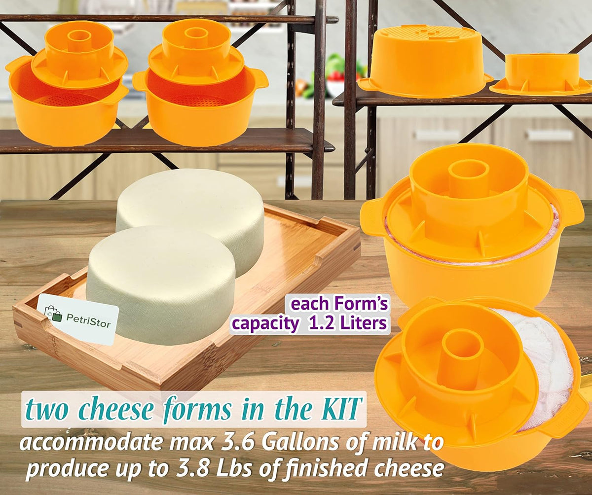 PetriStor 2 pcs Cheesemaking Kit Butter Punched Сheese Mold Press Strainer cheese With Follower Piston 1,2 liters Tofu Press Mold Cheese Making Kit Machine Color yellow