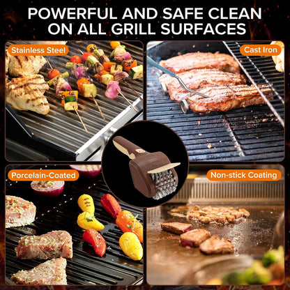 Electric Grill Brush for Outdoor Grill, Cordless Electric BBQ Grill Cleaner, Rechargeable Grill Cleaning Stainless Steel Brush, Grill Scraper, BBQ Accessories Brown