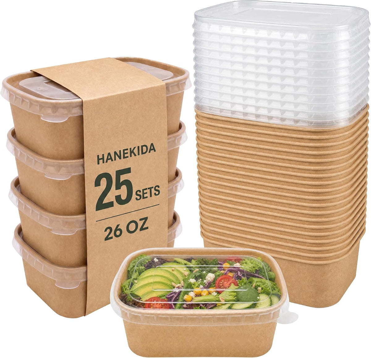 34 oz Paper Bowls with Lids, 50 Count Disposable Meal Prep Containers