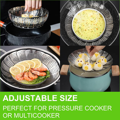 Vegetable Steamer Basket for Cooking 304 Stainless Steel Veggie Food Steamer Basket, Folding Expandable Steamers to Fit Various Size Pot (5.9" to 10")