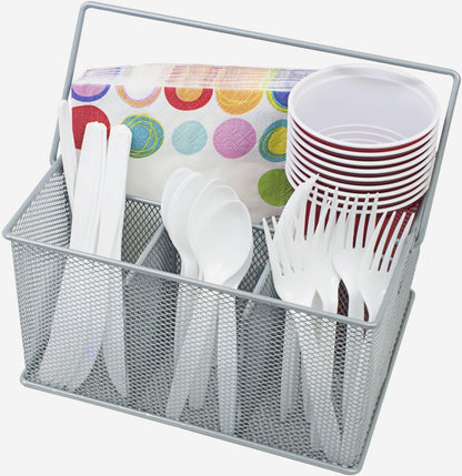 Sorbus® Utensil Caddy — Silverware, Napkin Holder, and Condiment Organizer — Multi-Purpose Steel Mesh Caddy—Ideal for Kitchen, Dining, Entertaining, Tailgating, Picnics, and much more (White)