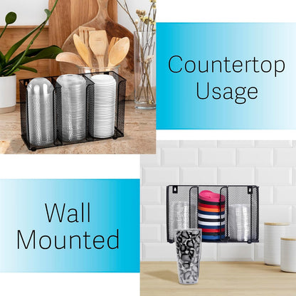 IneVibe Lid Organizer Holder for Plastic Lids and Cups, 3 Compartments