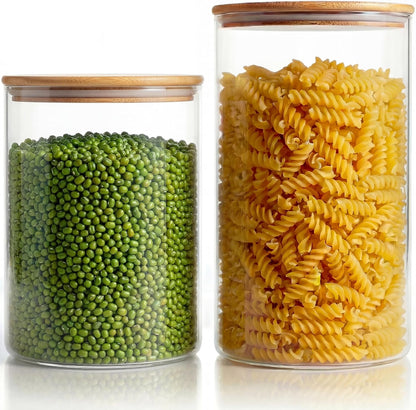 32oz - 4 Pack Glass Jars with Bamboo Lids, Glass Pantry Storage Containers with Airtight Lids, Round Air Tigh Food Storage Canisters for Cereal, Pasta, Flour, Sugar, Rice, Best for Kitchen Organizer
