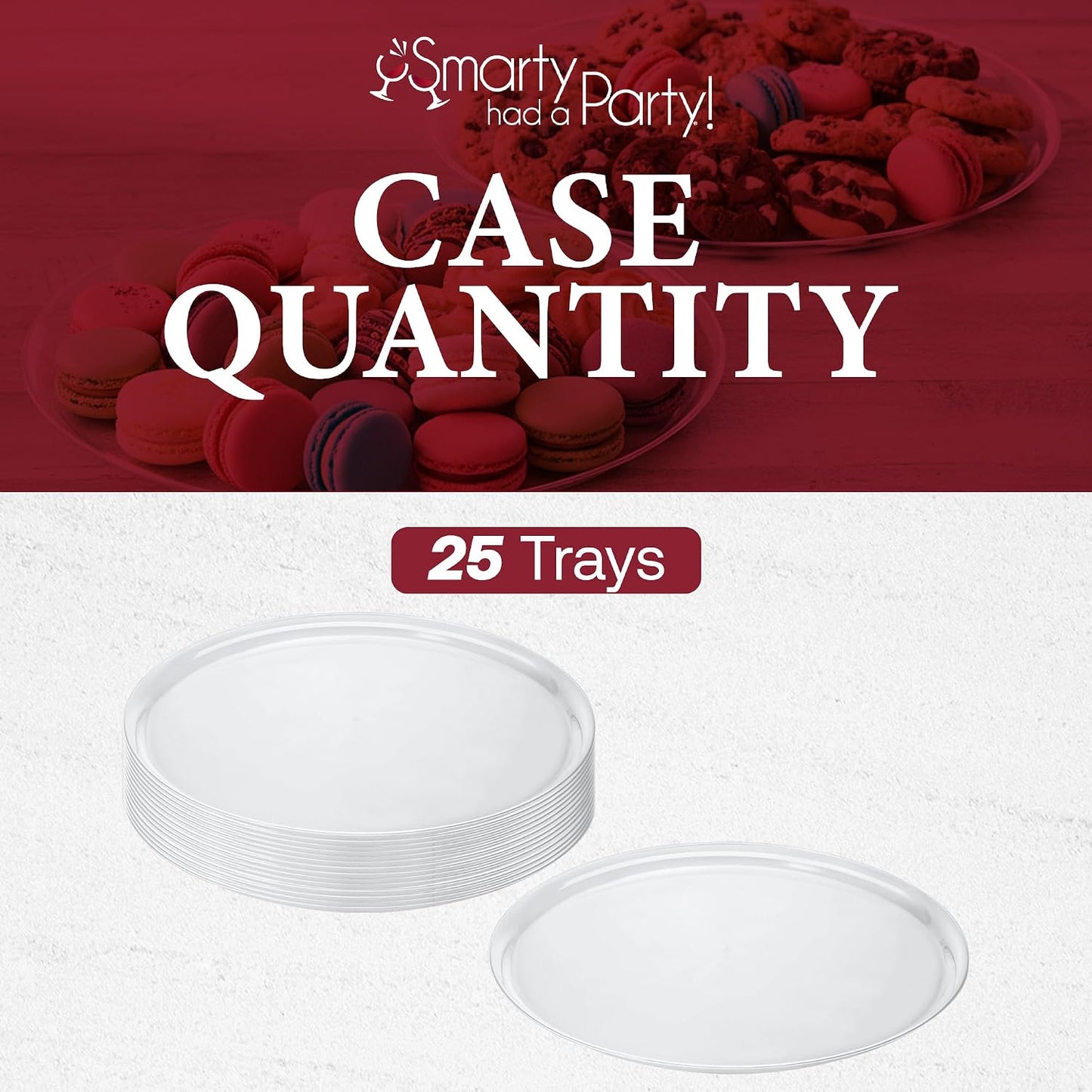 Smarty Had A Party 12 Inch Black Round Plastic Serving Tray – Heavy-Duty Party Platters & Catering Trays, Reusable or Disposable Plastic Trays for Serving Food, Elegant Party Tray Set of 25