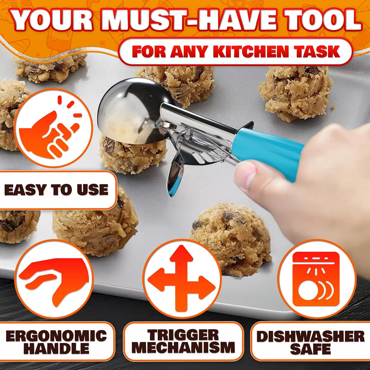 Cookie Scoops for Baking, Stainless Steel in #16, #20, #30