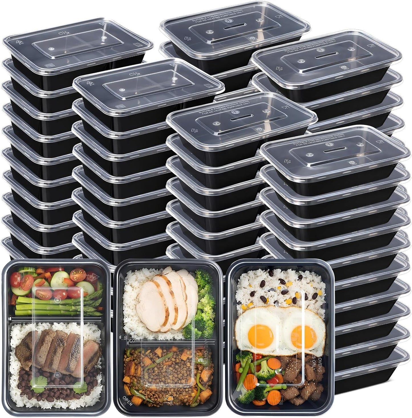 60 Pack (120-pcs) 32 oz Meal Prep Containers Reusable Meal Prep Kit Snack Containers with Dividers and Lids 1-compartment, 2-compartment, Microwave, Dishwasher Safe