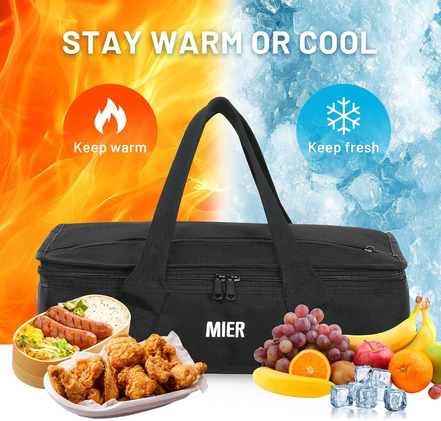 MIER Insulated Casserole Carrier for Hot or Cold Food Thermal Food Carrier Bag for Lasagna Potluck Parties Picnic Cookouts, Fits 9"x13" Baking Dish/Foil Pan, Red