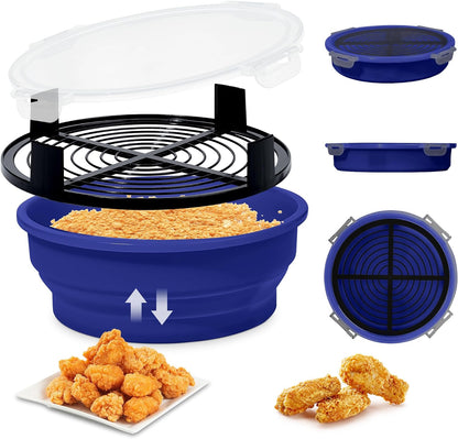 FJNATINH Collapsible Batter Bowl - Mess Free Better Breader Shaker Bowl with Lid Breading Shaker Container for Fried Fish, Fried Chicken, Onion Rings & More,No Leak,Easy to Store,Light Blue