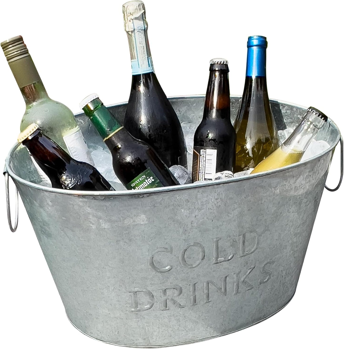 Mind Reader Ice Beverage Bucket for Parties, Wine Bucket, Baby Photo Tub, Galvanized Metal, 17.25" L x 11" W x 9.5" H, Silver